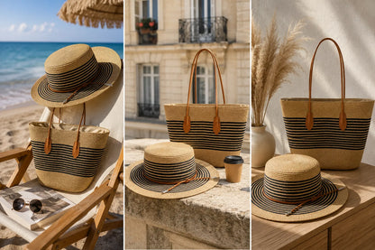 StrawSet – Kit Sac Cabas + Chapeau Paille Tressé Femme