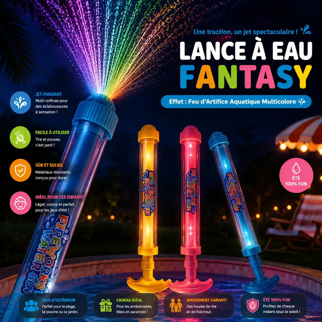 AquaMist Gun – 🌈 Effet spectaculaire pour des jeux d'été inoubliables