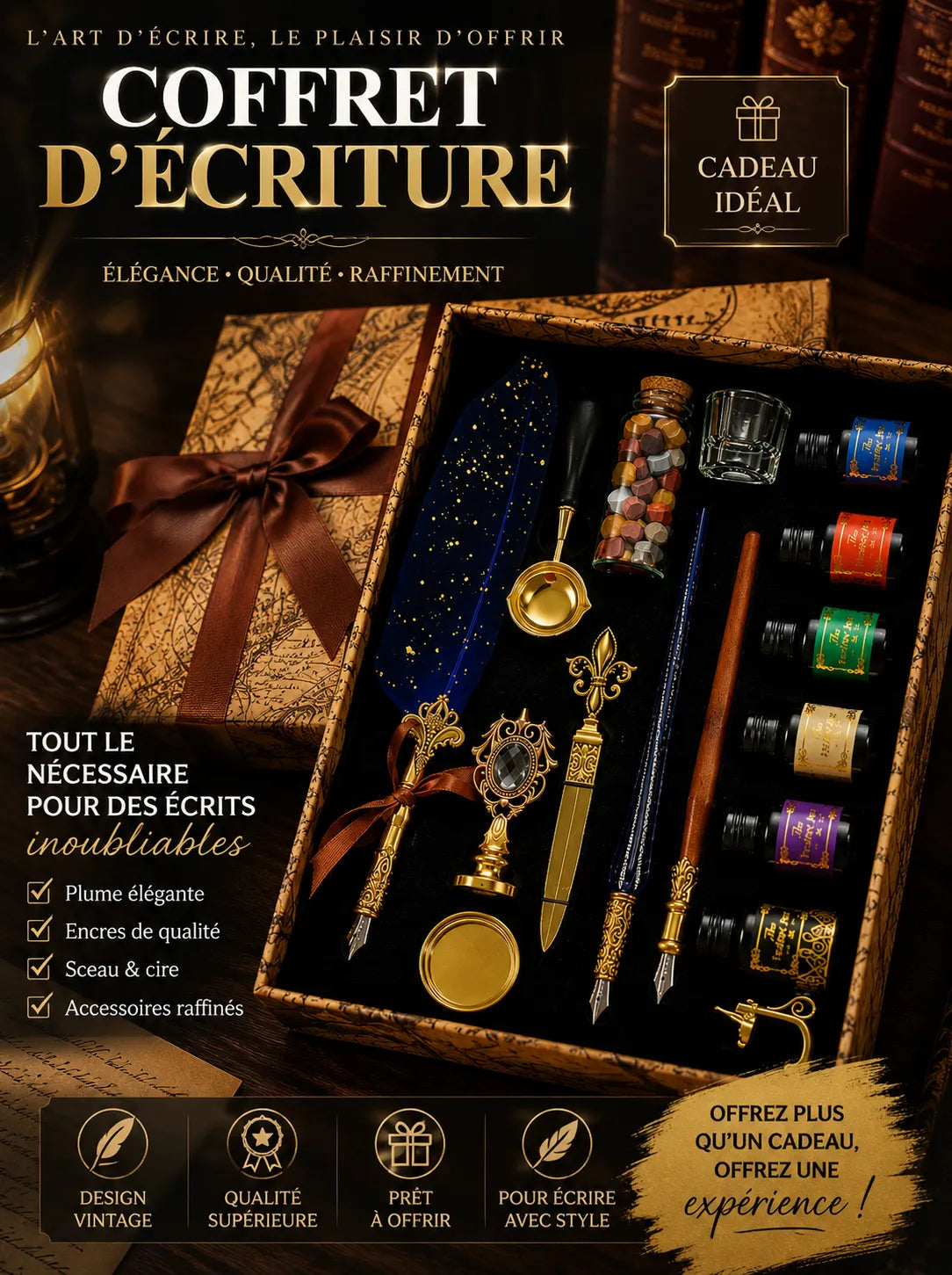 Plume Style Européen Vintage — Finitions Dorées / Pointe Acier 0.5mm / Coffret Cadeau
