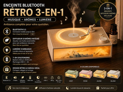 Enceinte Bluetooth Rétro 3-en-1 — Diffuseur Arômes / Veilleuse  / 4 Coloris