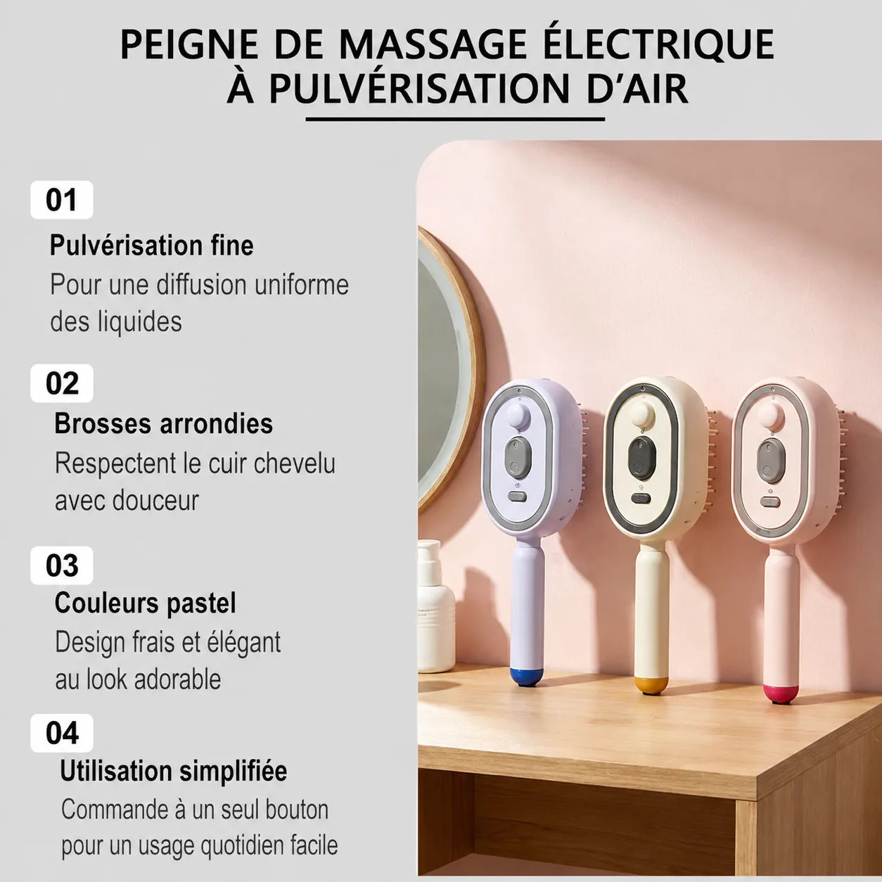 Brosse Massante Électrique avec Spray Hydratant