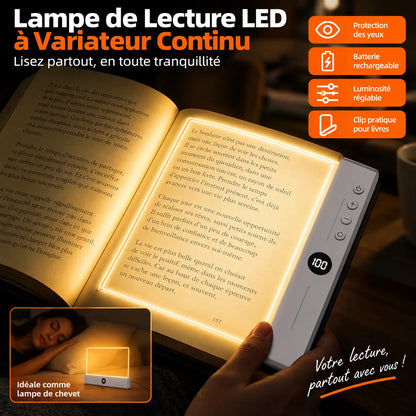 Lampe de Lecture LED à Variateur Continu — Clip / Batterie / Protection Yeux