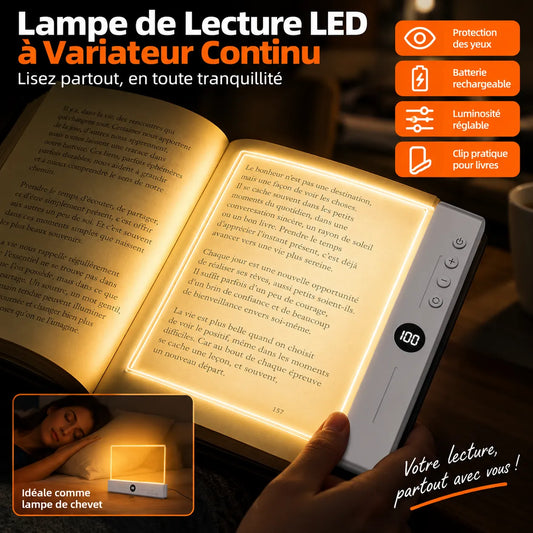 Lampe de Lecture LED à Variateur Continu — Clip / Batterie / Protection Yeux