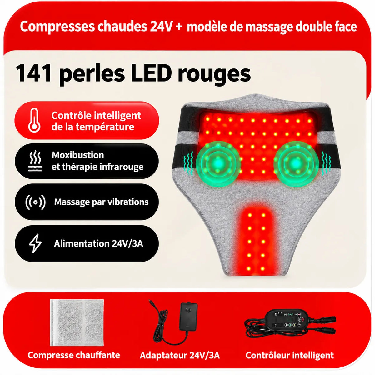 Ceinture enveloppante chauffante à lumière rouge et massage vibrant