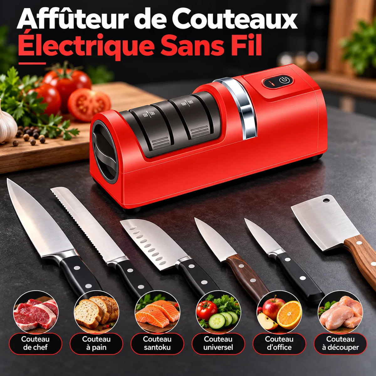 Affûteur de Couteaux Électrique Sans Fil