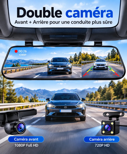 Dashcam Rétroviseur Double Objectif 1080p