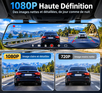Dashcam Rétroviseur Double Objectif 1080p