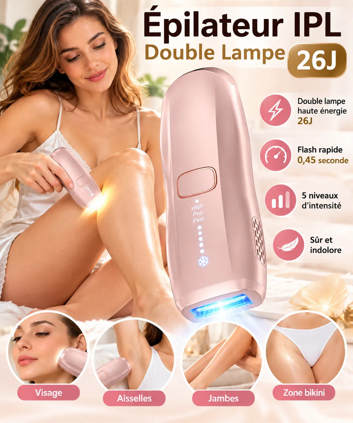 Épilateur IPL Double Lampe Ice Point / Saphir Refroidissant / Corps Entier