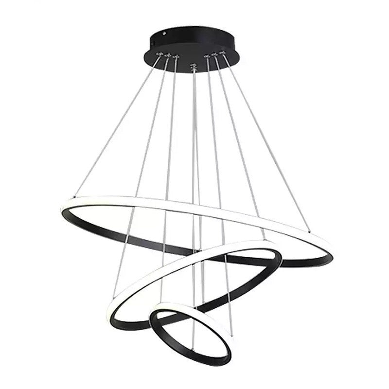 Lustre LED Nordique Triple Anneau 60W avec Télécommande – 3 Finitions