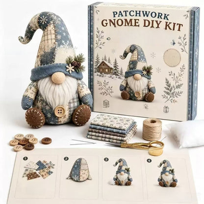 Kit DIY Gnome de Noël en Patchwork — Winter Cabin Gnome / Tissu Pré-Découpé / Guide Inclus