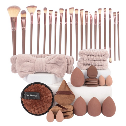 Set Pinceaux Maquillage Professionnel 56 Pièces + Éponge & Houppette — 4 Coloris