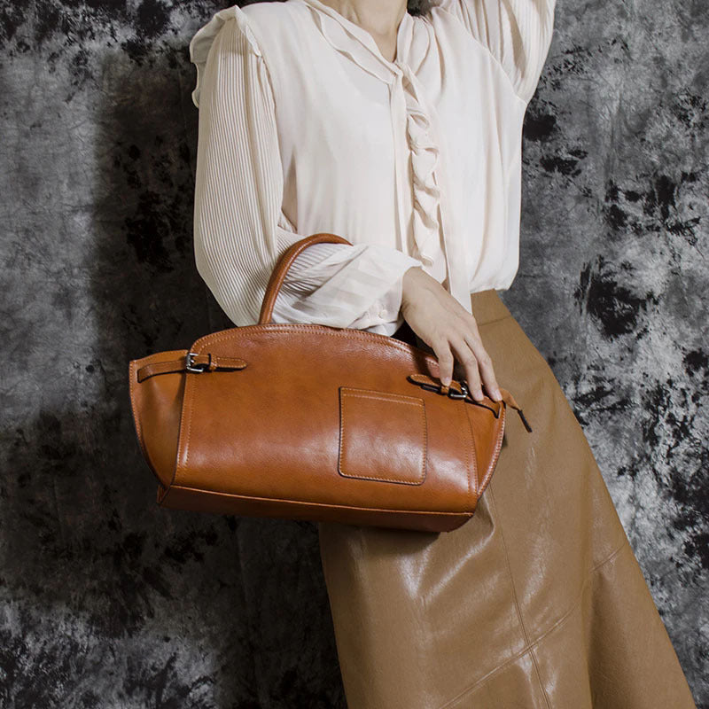 Sac Boston Rétro en Cuir Véritable Vachette