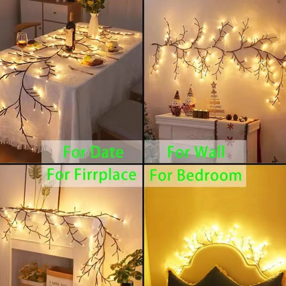 Guirlande Lumineuse LED Branches de Rotin Flexibles — 144 LEDs / 2,3m / Télécommande
