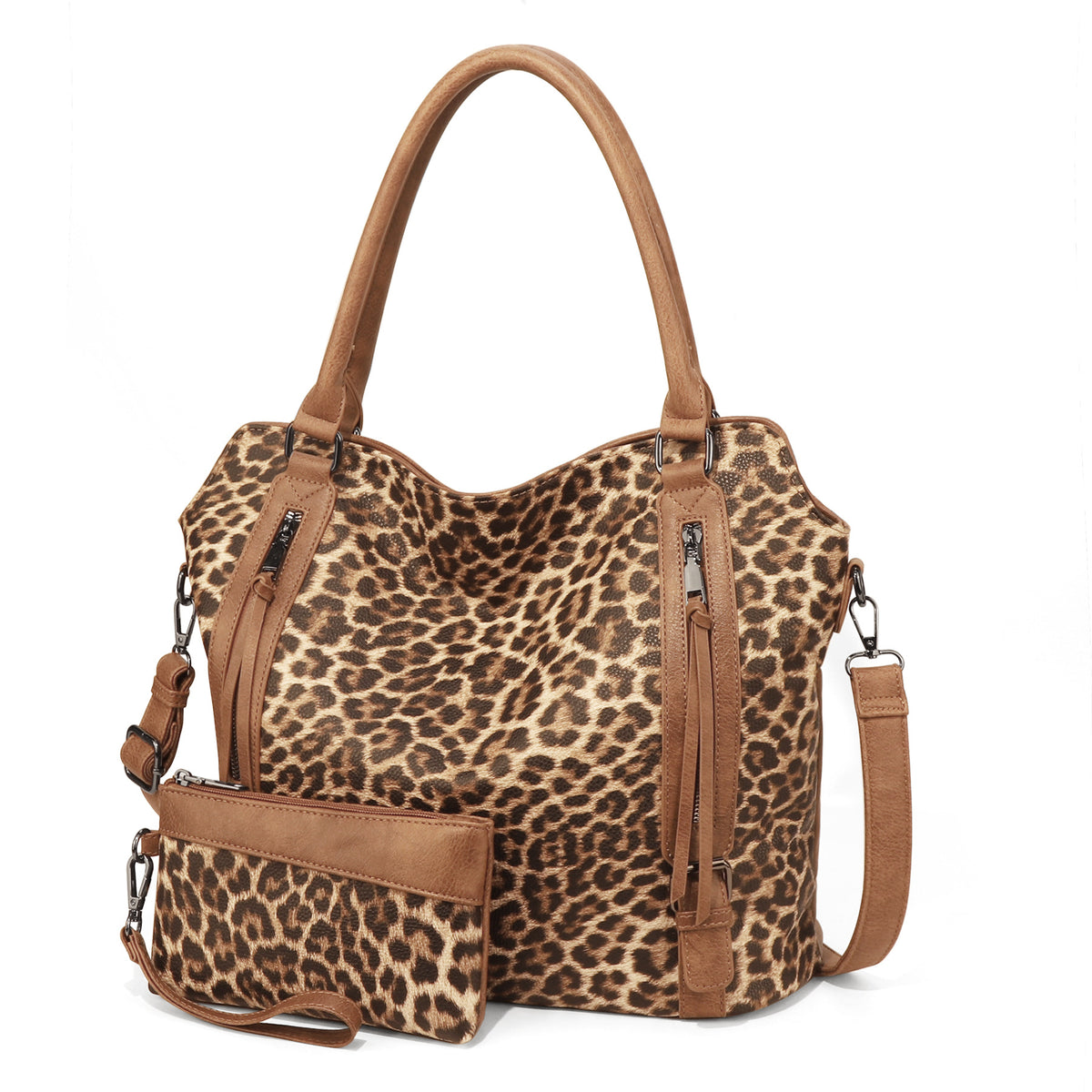 Tote Bag PU Carreaux & Léopard — 4 Coloris