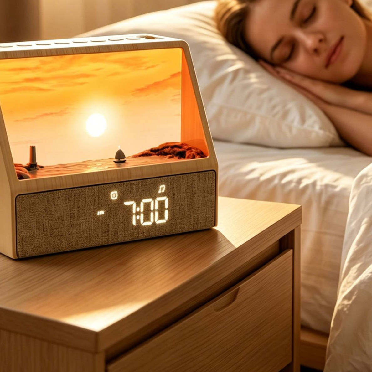 Lampe Réveil Simulateur d’Aurore Diorama 3D — Bluetooth / Bruit Blanc / Horloge LED / USB