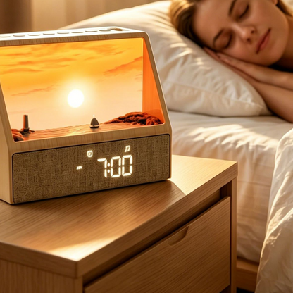 Lampe Réveil Simulateur d’Aurore Diorama 3D — Bluetooth / Bruit Blanc / Horloge LED / USB