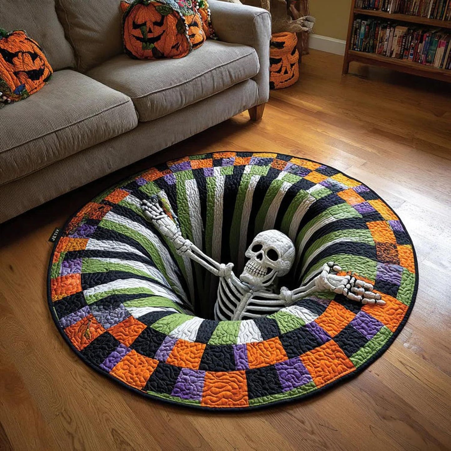 Tapis Rond Halloween Effet 3D — Imitation Cachemire 100×100 cm / 3 Motifs
