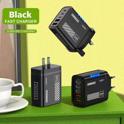 Chargeur Multiport 240W — 3 USB-C PD + 2 USB-A / Indicateur LED