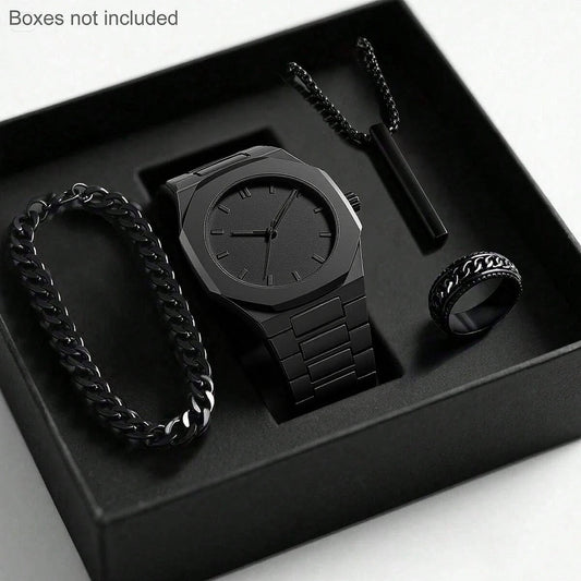Montre Quartz Cadran Noir Minimaliste