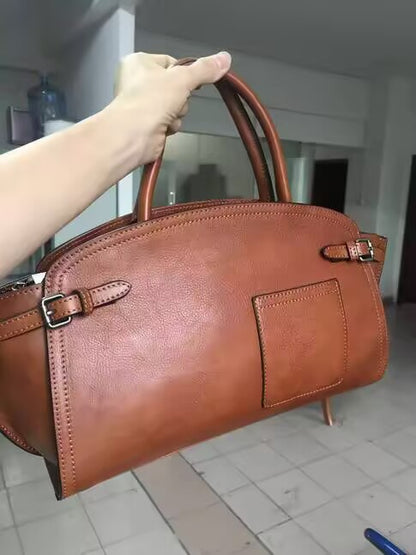 Sac Boston Rétro en Cuir Véritable Vachette