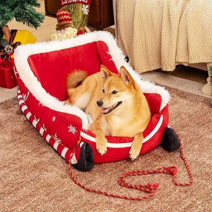 Corbeille Festive en Peluche pour Chien & Chat — Traîneau Noël / Chaleur & Confort / M & L