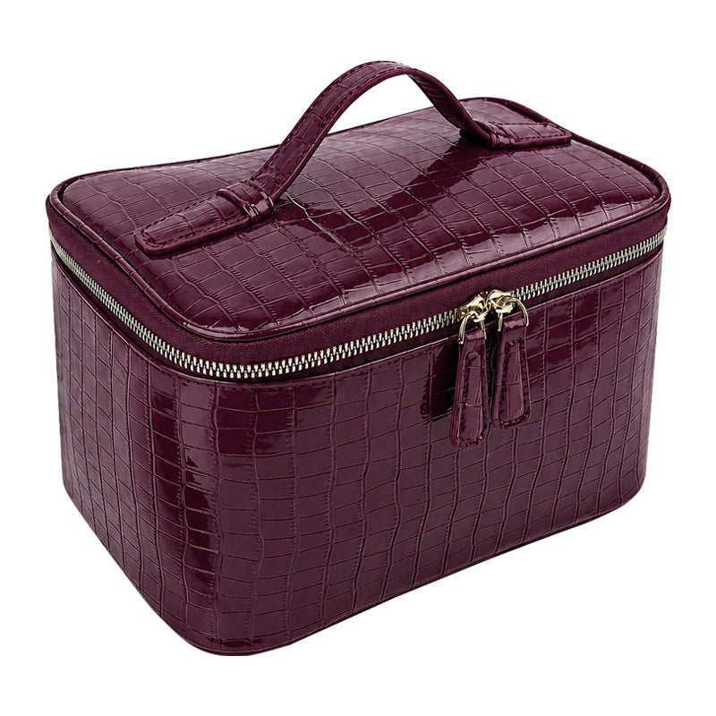 Trousse Maquillage Texture Croco PU Imperméable — Grande Capacité / 4 Coloris