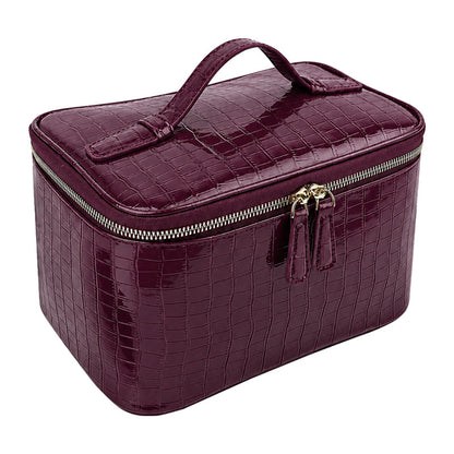 Trousse Maquillage Texture Croco PU Imperméable — Grande Capacité / 4 Coloris
