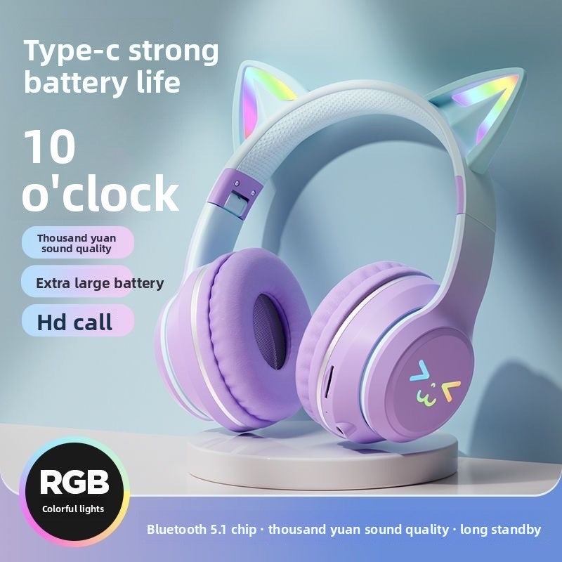 Casque Gaming Bluetooth Oreilles de Chat LED