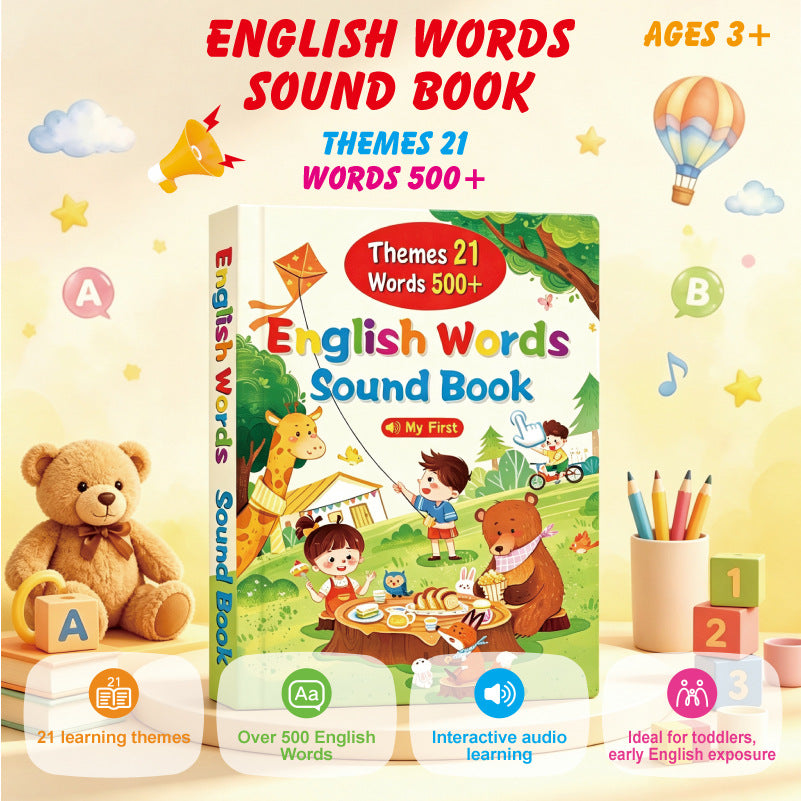 Livre Sonore Anglais Interactif pour Enfants / 21 Thèmes / 500+ Mots