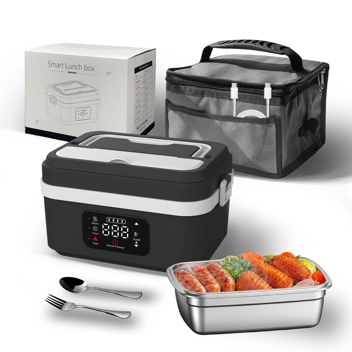 Lunch Box Chauffante Sans Fil Rechargeable — Inox 304 / 1L / USB-C / 60W