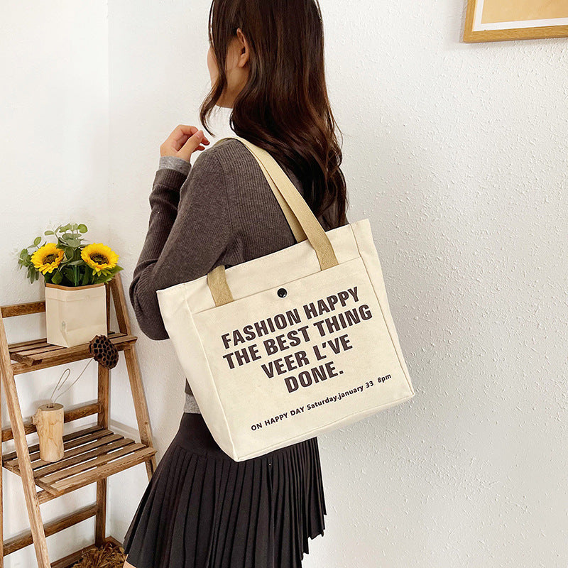 Tote Bag Canvas Imprimé Lettres — 2 Coloris