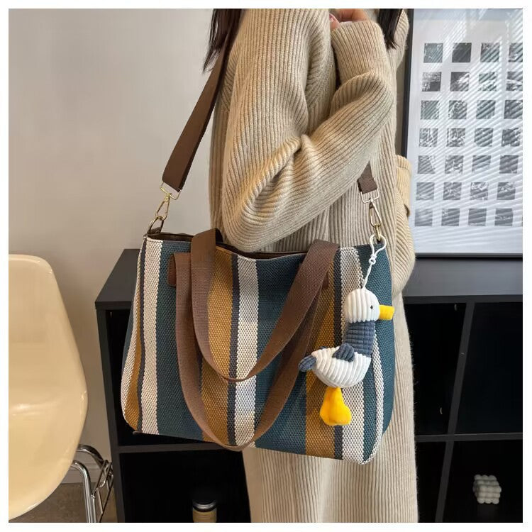 Cabas Femme Grande Capacité en Toile avec Breloque