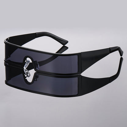 Lunettes de Soleil Punk Futuristes Monture Métal UV400 Coupe-Vent