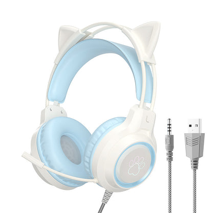 Bedrade Gamingheadset met kattenoren en LED