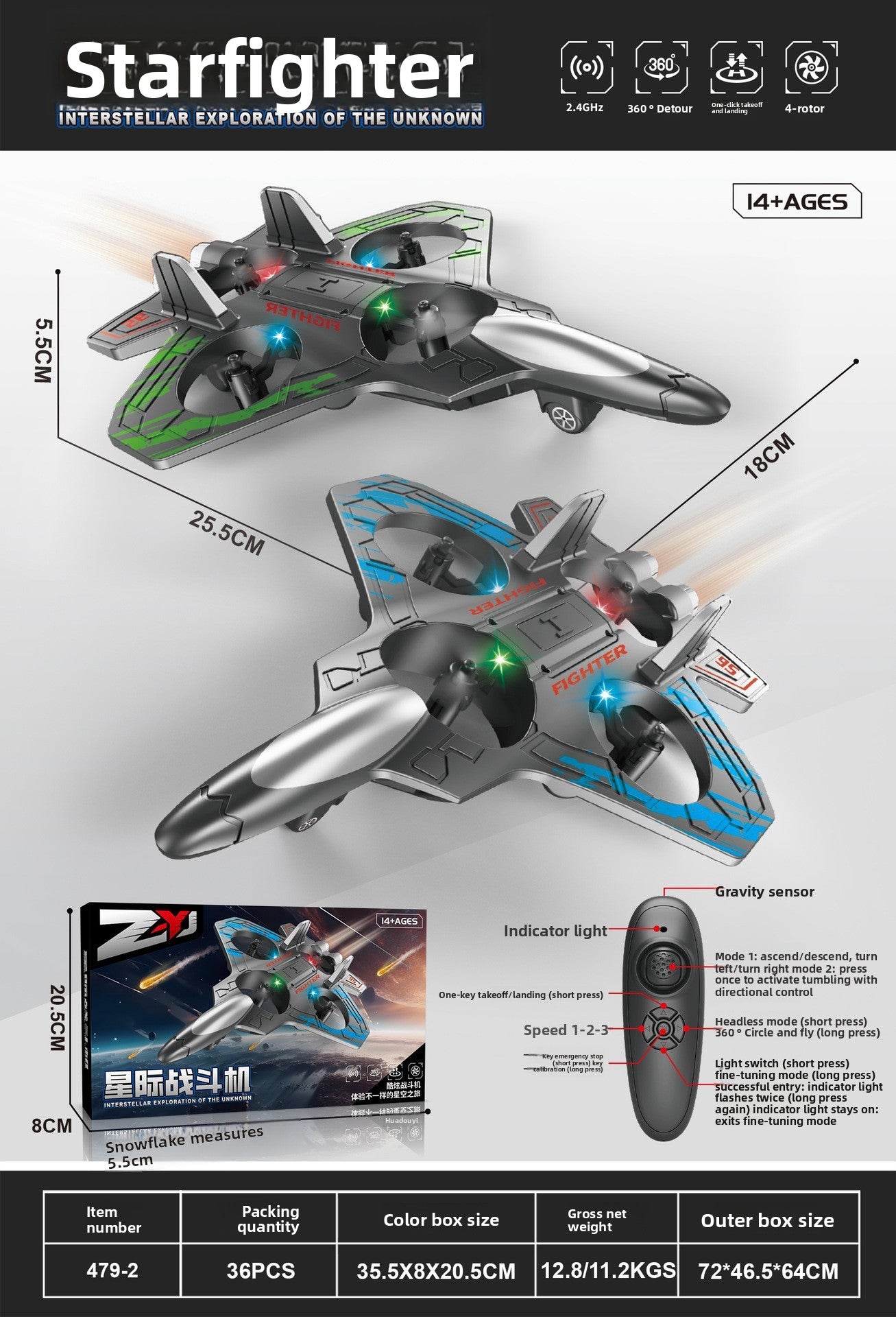 Drone met LED-schuim, acrobatiek, 6 kanalen