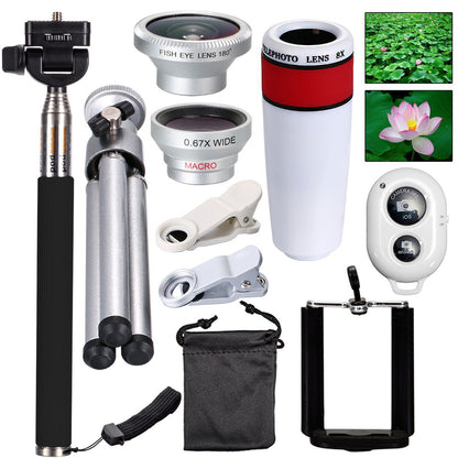 Kit Objectif Téléphoto 12X Smartphone 10-en-1 avec Trépied & Selfie