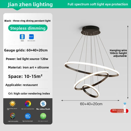 Lustre LED Nordique Triple Anneau 60W avec Télécommande – 3 Finitions