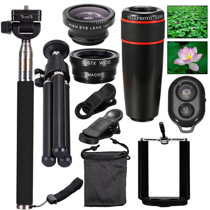 Kit Objectif Téléphoto 12X Smartphone 10-en-1 avec Trépied & Selfie