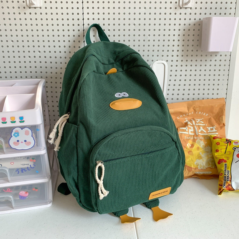 Sac à Dos Velours Côtelé Motif Canard Mignon