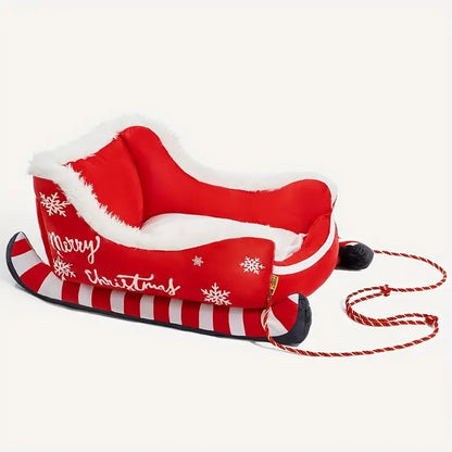 Corbeille Festive en Peluche pour Chien & Chat — Traîneau Noël / Chaleur & Confort / M & L
