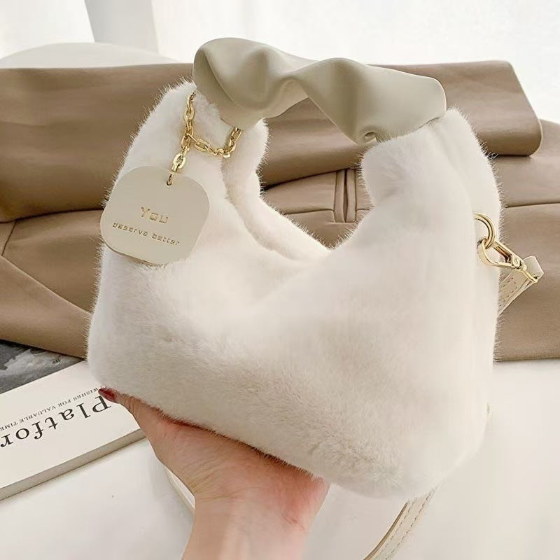 Sac Mao Mao Fourrure Plush — Bandoulière & Épaule / 4 Coloris