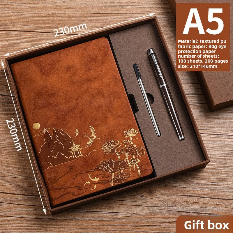 Coffret Carnet A5 en Simili Cuir avec Dorure