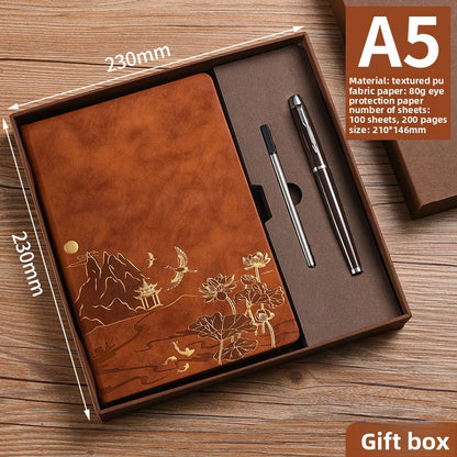 Coffret Carnet A5 en Simili Cuir avec Dorure