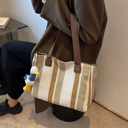 Cabas Femme Grande Capacité en Toile avec Breloque
