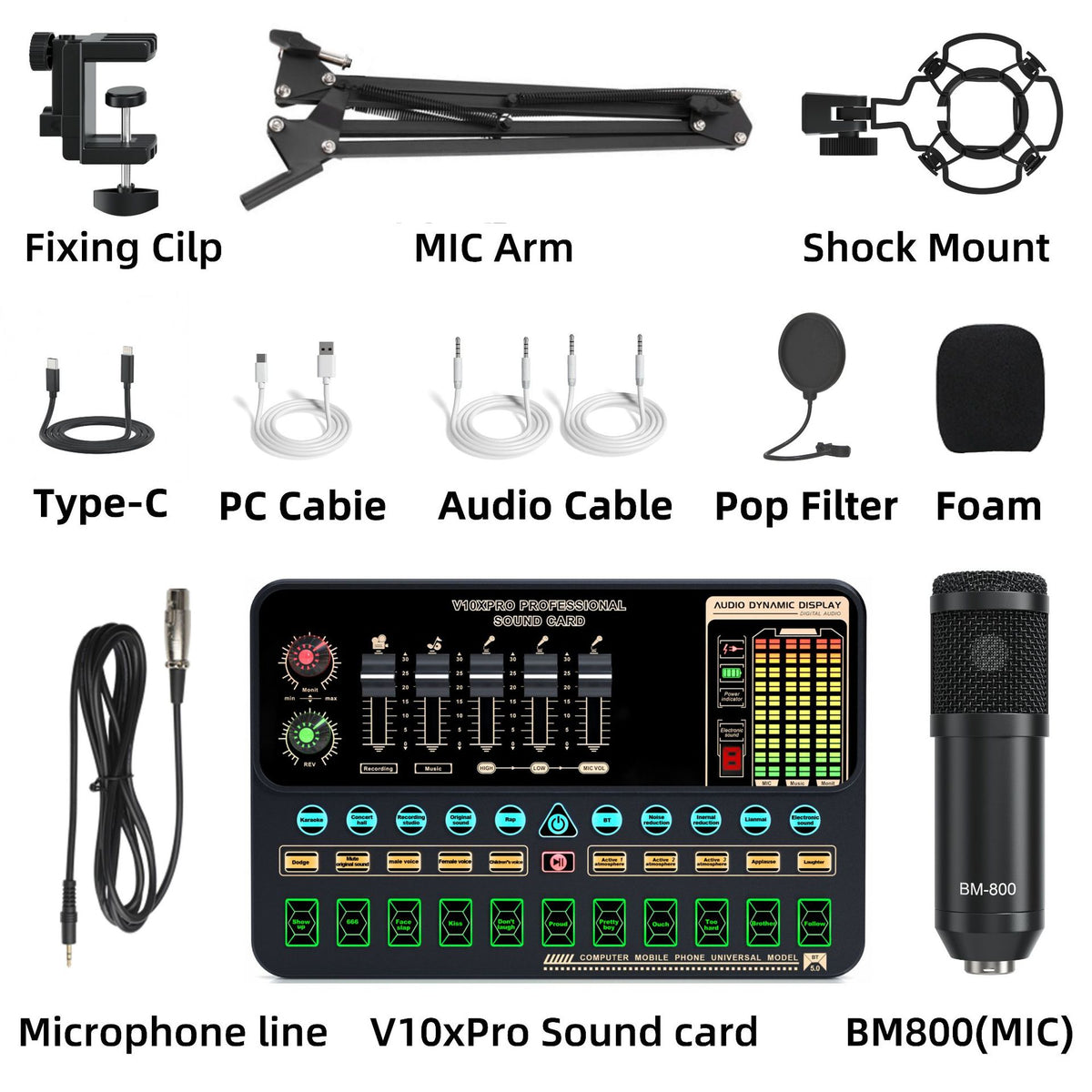 Carte Son Professionnelle V10XPRO avec Microphone — Live & Studio