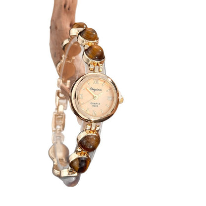 Montre Femme Vintage Quartz Bracelet Pierres Semi-Précieuses