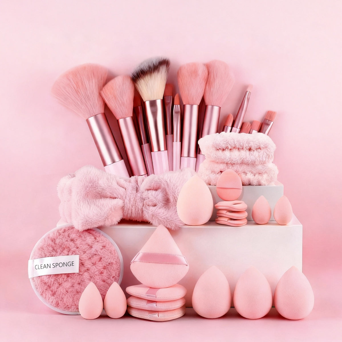 Set Pinceaux Maquillage Professionnel 56 Pièces + Éponge & Houppette — 4 Coloris