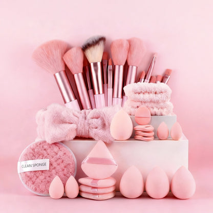 Set Pinceaux Maquillage Professionnel 56 Pièces + Éponge & Houppette — 4 Coloris