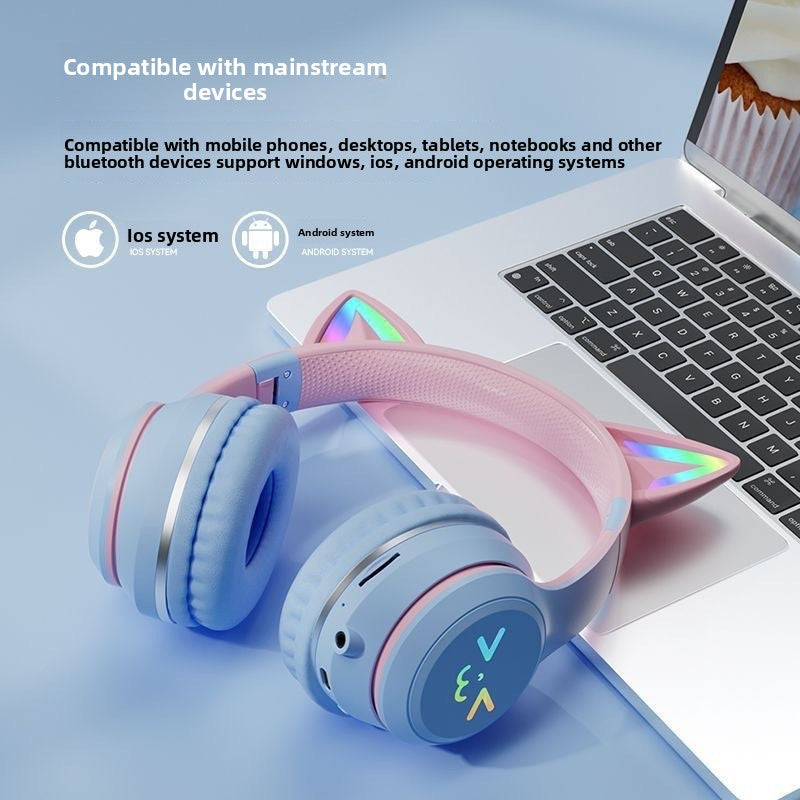 Casque Gaming Bluetooth Oreilles de Chat LED