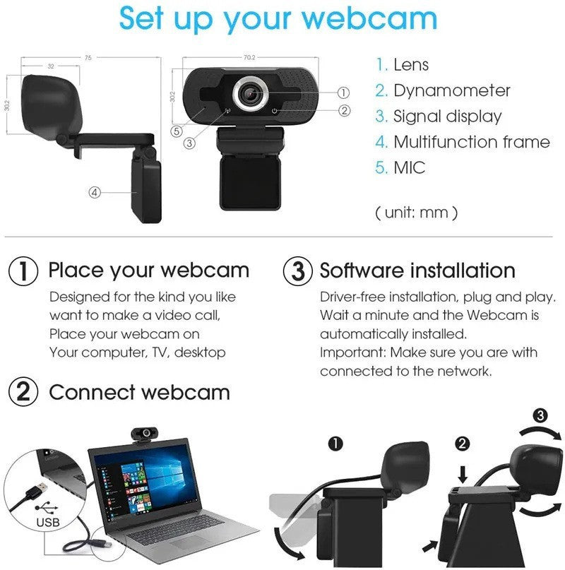 Webcam USB HD 1080p avec Microphone Intégré — Cache Confidentialité